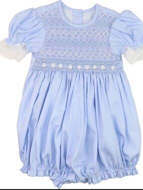 Blue Smocked Bubble One-Piece for Kids